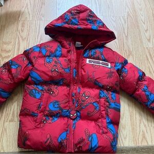 Spiderman Red Hooded Puffer Jacket for Kids